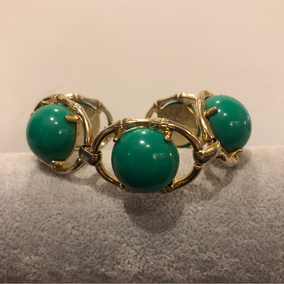 Stella Dot “Zinnia” Statement Bracelet, gold tone with green cabochons - Picture 1 of 15